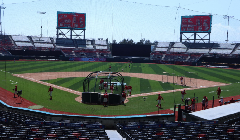 El pasto del estadio Alfredo Harp Helú quedo listo para el arranque de la temporada. Foto: Erik Estrella