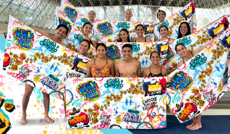 Selección de natación artística presentó la nueva toalla olímpica. Foto: Cortesía Dryup México