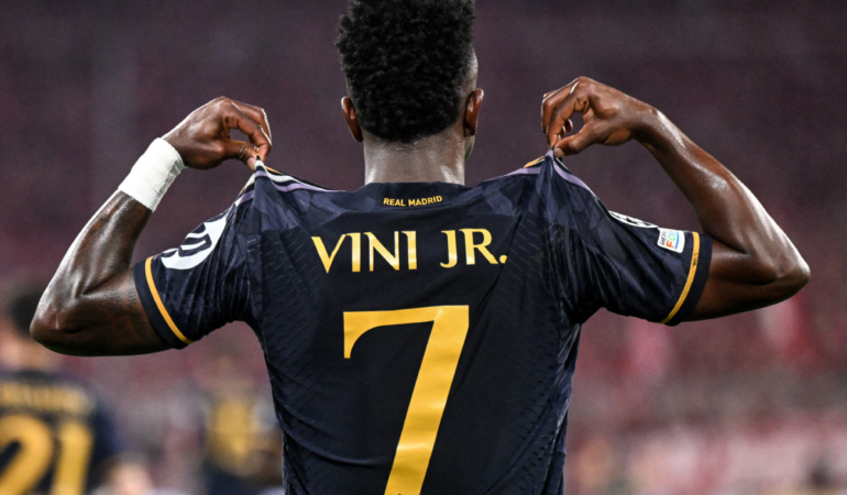 Vinicius festejó un doblete ante el Bayern en Champions / Foto AFP