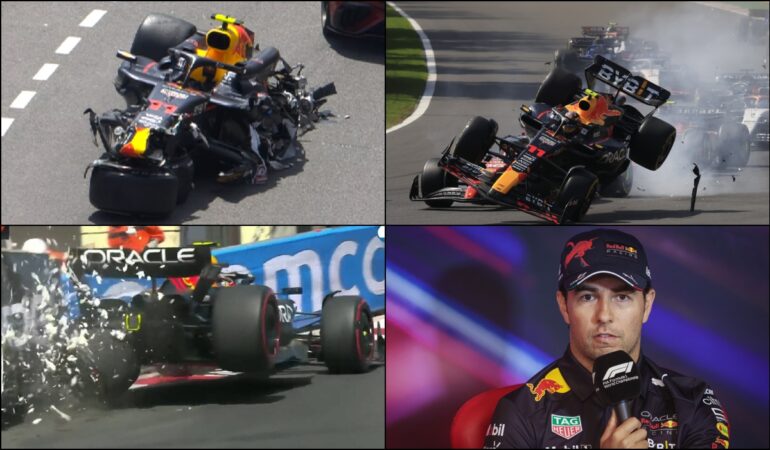 Checo Pérez ha sufrido 15 choques a lo largo de su carrera en la Fórmula 1 / Foto: Cortesía Fórmula 1 y Mexsport