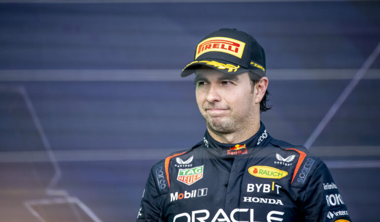 Checo Pérez terminó en segundo en el GP de Miami 2023. FOTO: Reuters