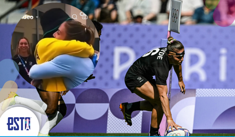 La jugadora de rugby Michaela Blyde conoció a su ídolo Shelly-Ann-Fraser Pryce en París 2024. Foto: AFP