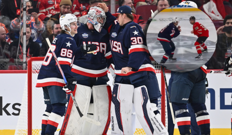 La Selección de Hockey de Estados Unidos y la de Canadá tuvieron tres peleas / Foto: @usahockey