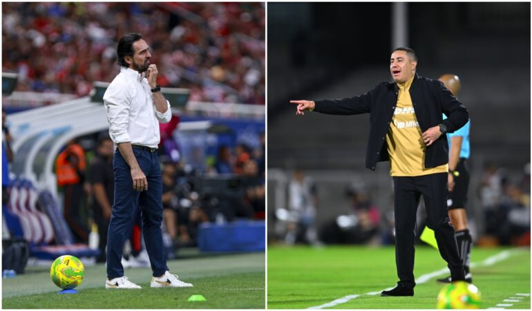Gerardo Espinoza y Efraín Juárez, los técnicos de Chivas y Pumas. Foto: Mexsport
