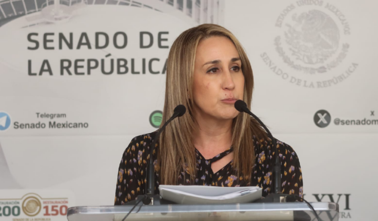 La senadora del PVEM, Virginia Magaña, presentó la Iniciativa para la Erradicación de la Violencia de Género en el Deporte. Foto: Sarahi Melecio