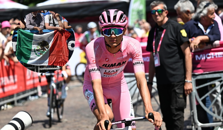Un aficionado mexicano acompañó a Isaac del Toro en el Giro de Italia / Foto: EFE