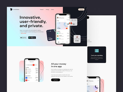 dribbble, The Smilewallet landing page design