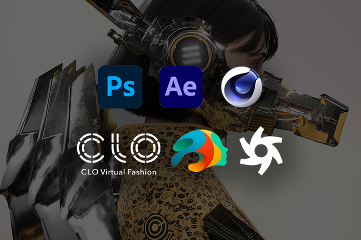 After Effects Photoshop Cinema 4D CLO3D Daz 3D Octane Render.