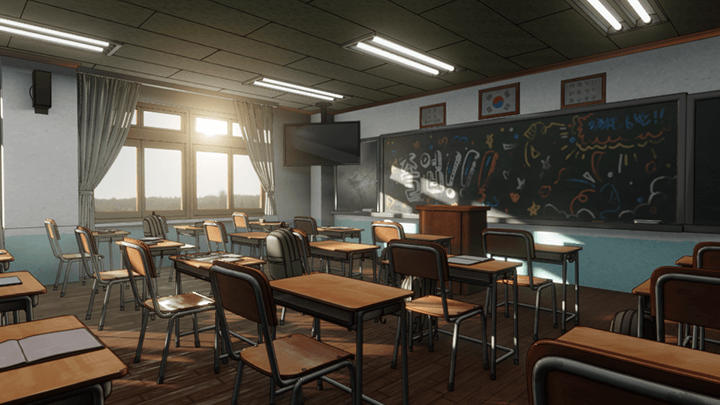 Anime Classroom Painting - Photoshop + Blender3D 