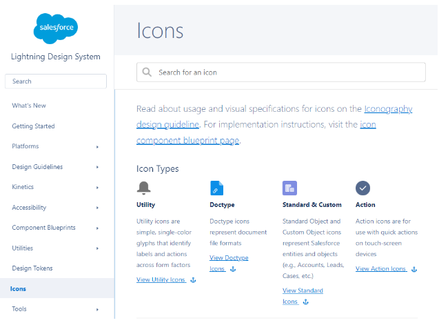 Salesforce의 Lightning Design System 첫 화면