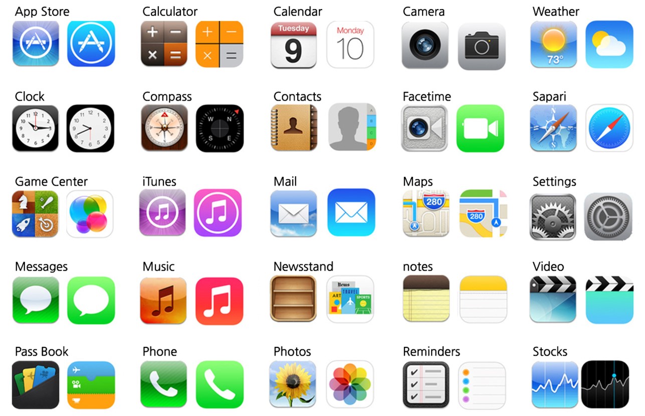 iOS 아이콘의 스큐어모피즘 디자인과 플랫 디자인