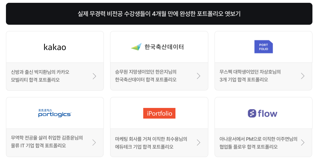 PM 취업 스쿨 수강생들이 만든 포트폴리오