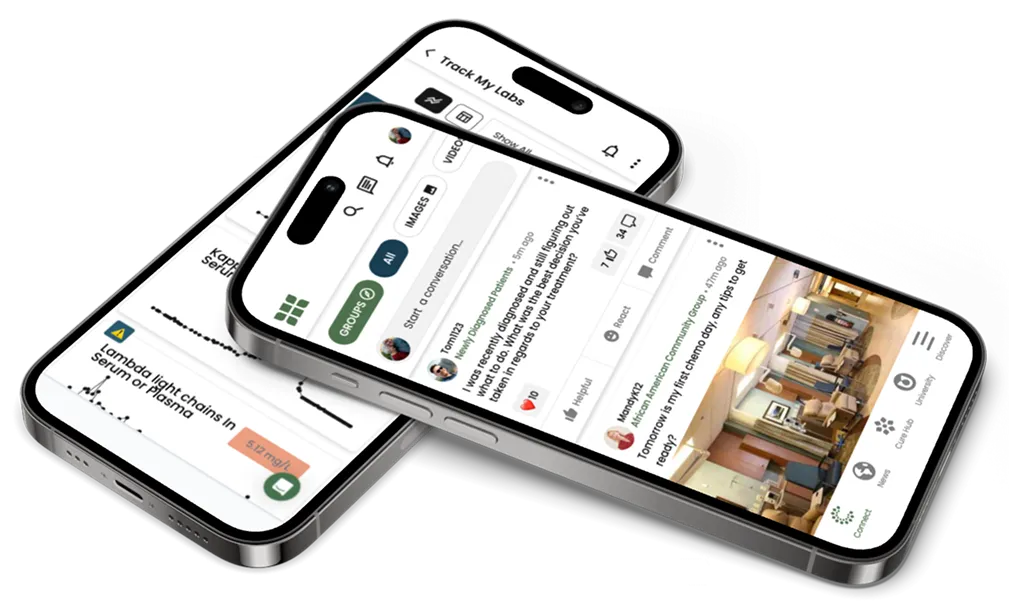 Phones with chat in HealthTree app open