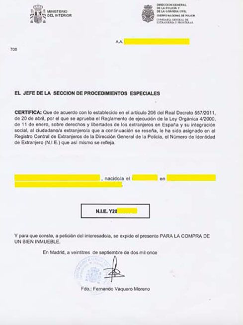 N.I.E. ( Número de Identificación Extranjero )