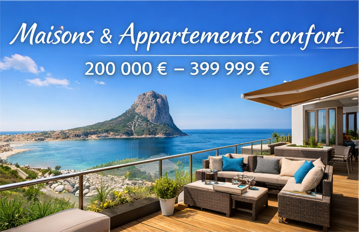 Biens immobiliers sur la Costa Blanca : maisons et appartements confortables avec vue mer entre 200 000 € et 399 999 €