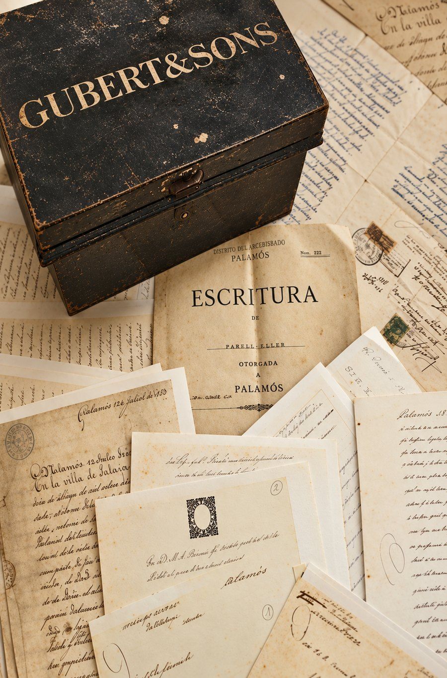 Arxiu de Gubert and Sons: caixa de la firma i escriptures antigues
