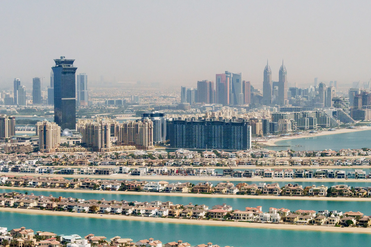 View of Marina Residences (left) from one of the branches of Palm Jumeirah island