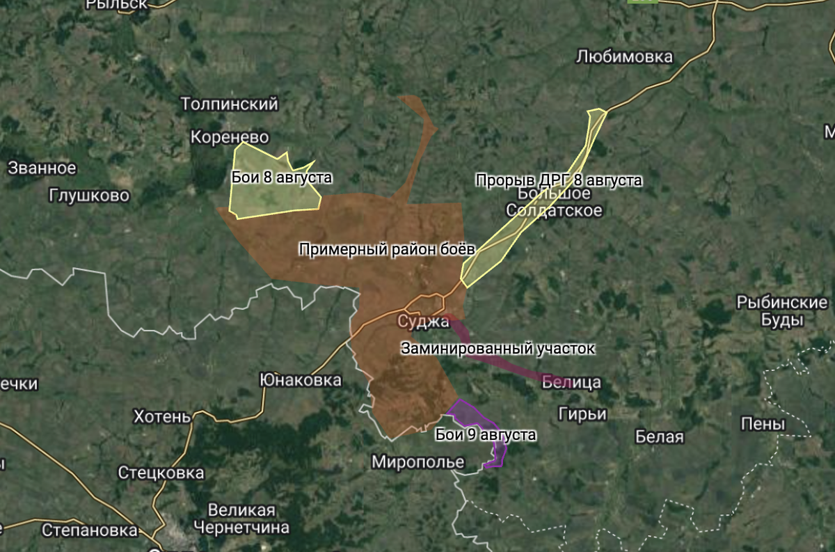 Примерная карта боевых действий в Курской области