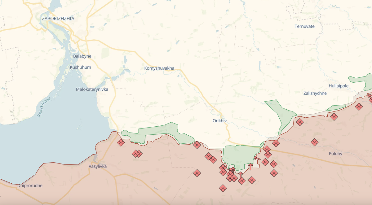 Линия фронта в Запорожской области