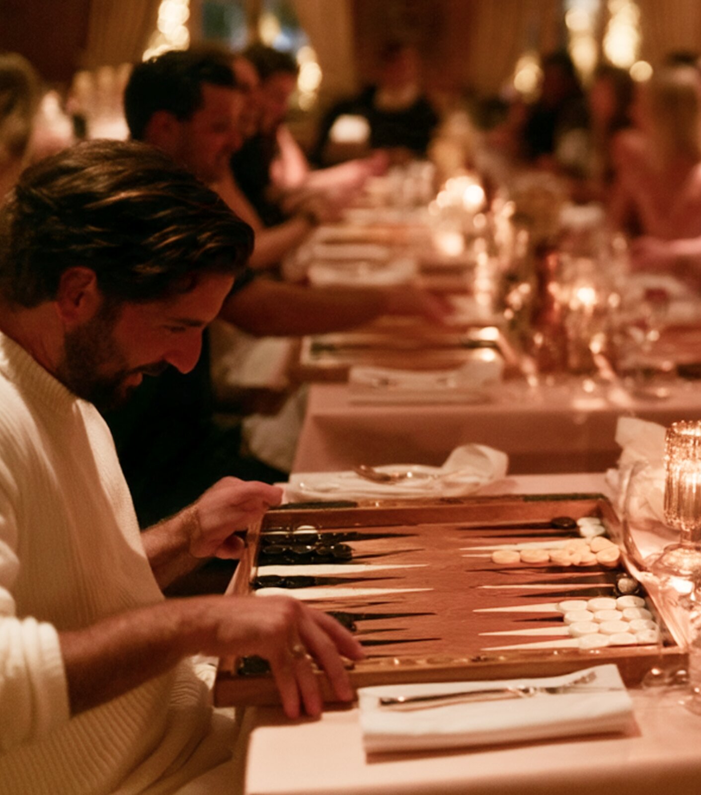 Dinner and backgammon at a table in Gstaad