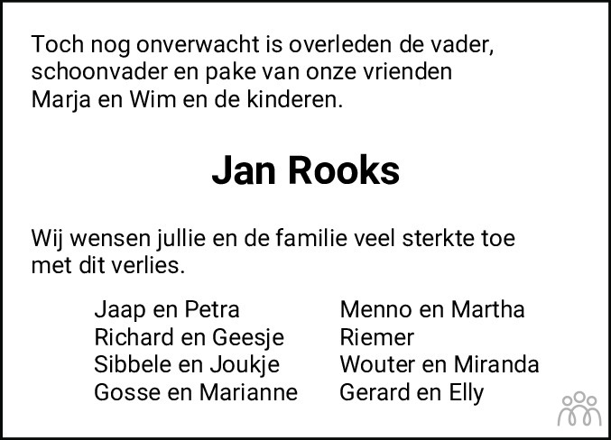Jan Rooks 26 september 2021 • overlijdensbericht en condoleances ...