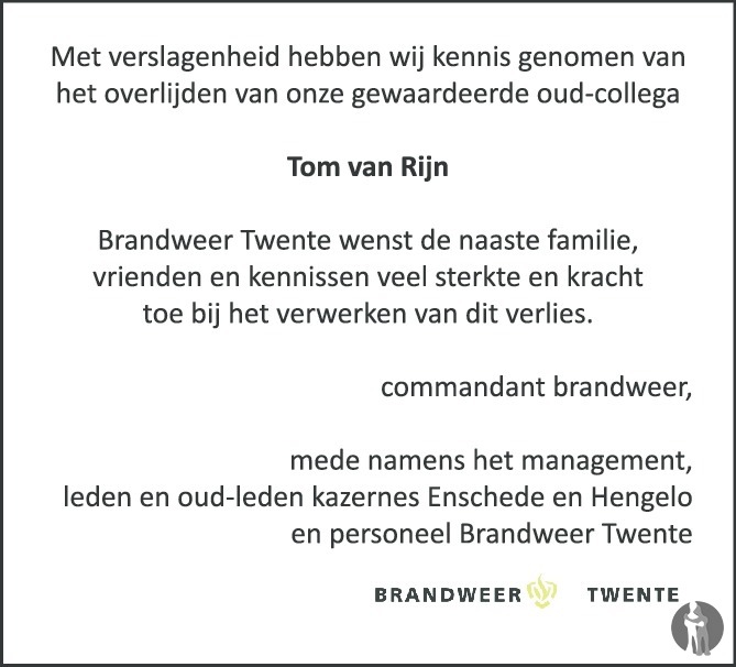 Tom Van Rijn Tom van Rijn 6 december 2019 โข overlijdensbericht en condoleances ...