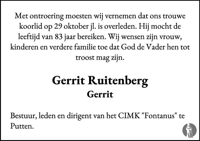 Gerbert Ruitenberg Gerrit Ruitenberg 29 oktober 2019 โข overlijdensbericht en condoleances ...