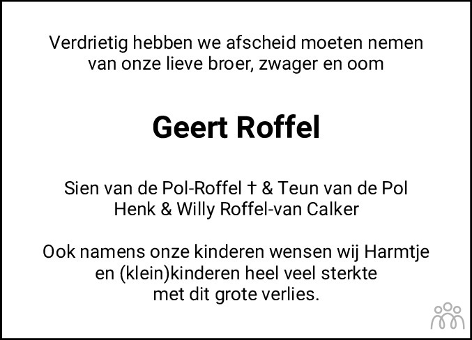 Geert Roffel • overlijdensbericht en condoleances - Mensenlinq