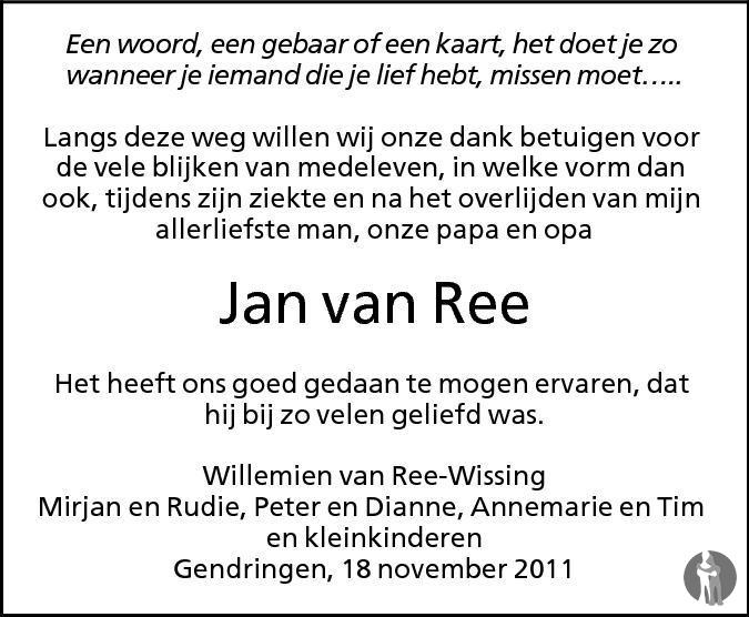 Jan van Ree 6 oktober 2011 • overlijdensbericht en condoleances ...