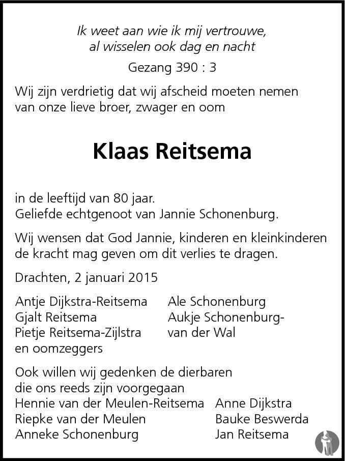 Klaas Reitsema 2 Januari 2015 Overlijdensbericht En Condoleances klaas-reitsema-2-januari-2015-overlijdensbericht-en-condoleances
