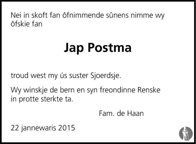 Jacob Postma Jacob Postma 22 januari 2015 • overlijdensbericht en condoleances ...