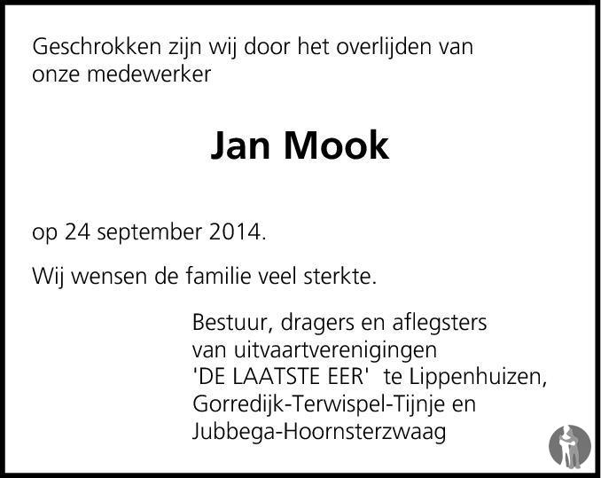 Jan Mook 24 september 2014 • overlijdensbericht en condoleances ...