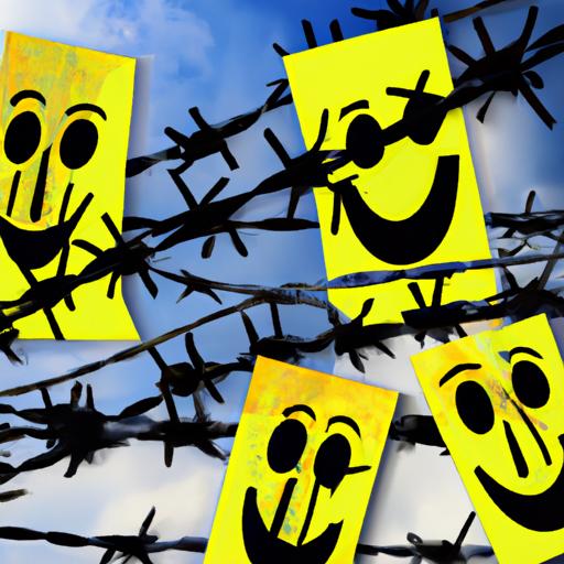 An image of barbed wire surrounding a group of smiling faces.