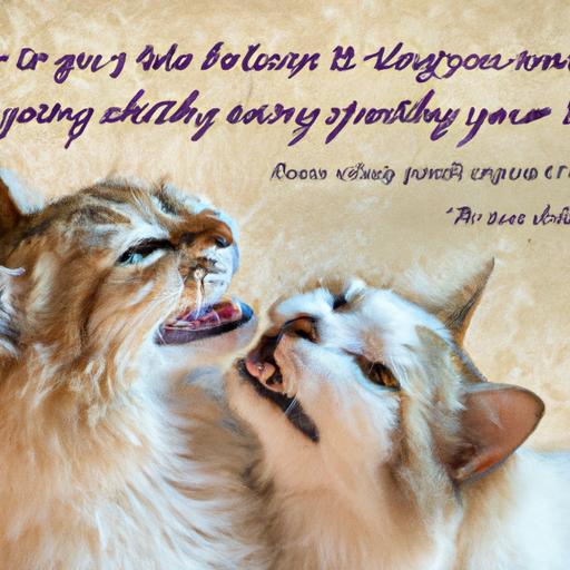 The saying is displayed against a backdrop of playful cats with their whiskers intermingled, conveying the joy and connection sharing brings.