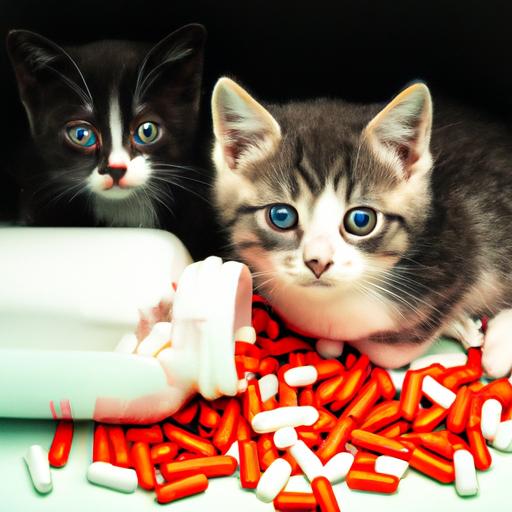 An image of cute, innocent kittens scattered among pill bottles, symbolizing the juxtaposition of the sinister presence of drugs within a seemingly harmless facade.