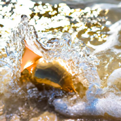 An image of a golden seashell being carried by a sparkling wave, symbolizing the infinite possibilities and excitement that await at the beach.