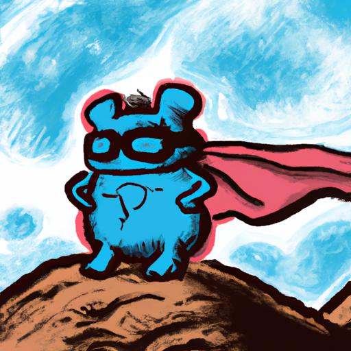 A microscopic tardigrade wearing sunglasses and a superhero cape, standing triumphantly on a mountain, while cancer cells and extreme temperatures bounce off of it.