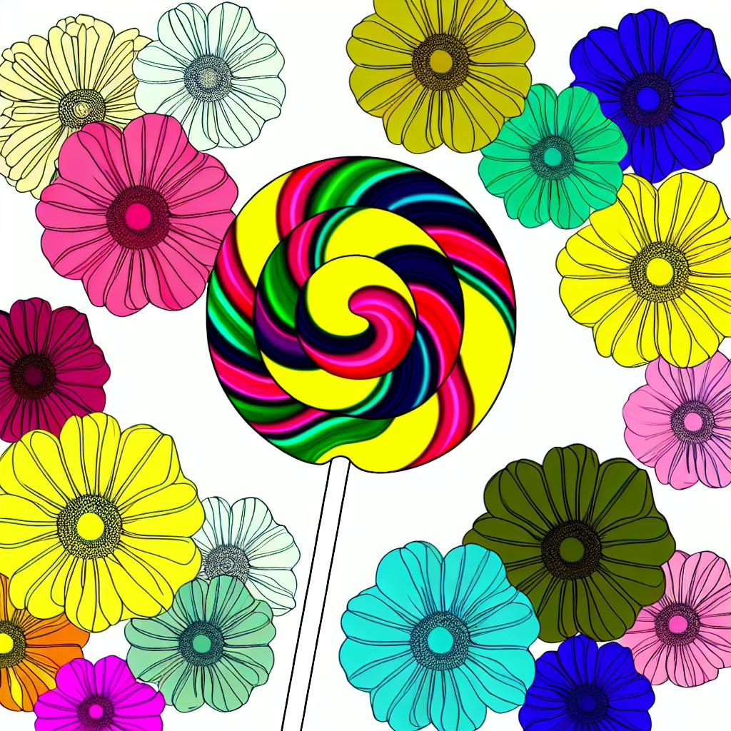 Imagine a colorful lollipop nestled among a bunch of flowers, its sugary layers of different shades waiting to be discovered with every lick.