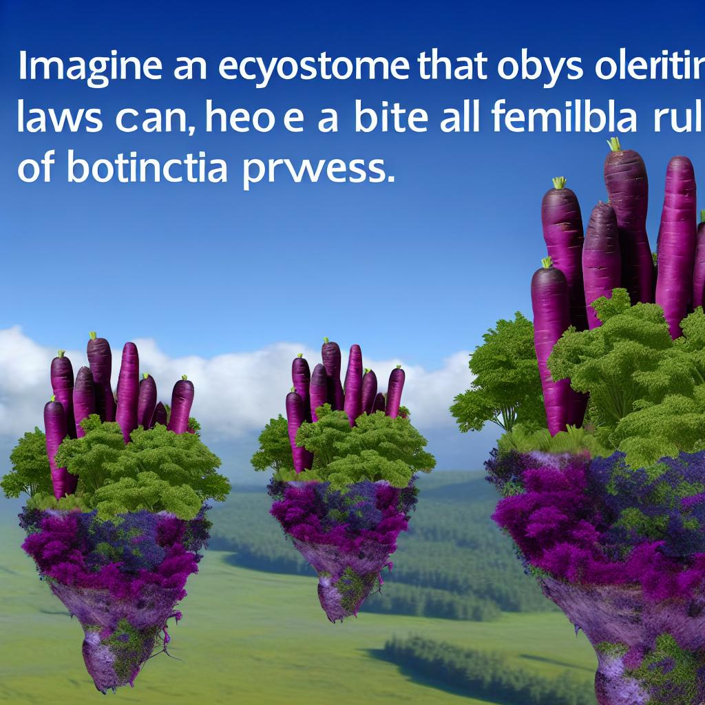 In a lush floating island, vibrant purple carrots grow abundantly, defying all earthly rules of botanical prowess.