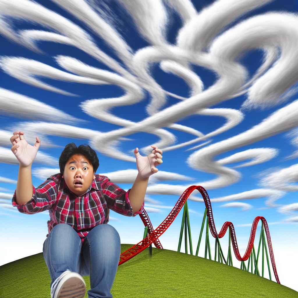 A person diligently climbing a hill that, out of nowhere, transforms into a thrilling rollercoaster ride going uphill and downhill.