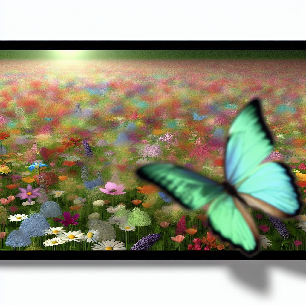 Picture a field of vibrant flowers with a delicate butterfly cascading gracefully from one bloom to another, symbolizing the ephemeral beauty and potential of change.