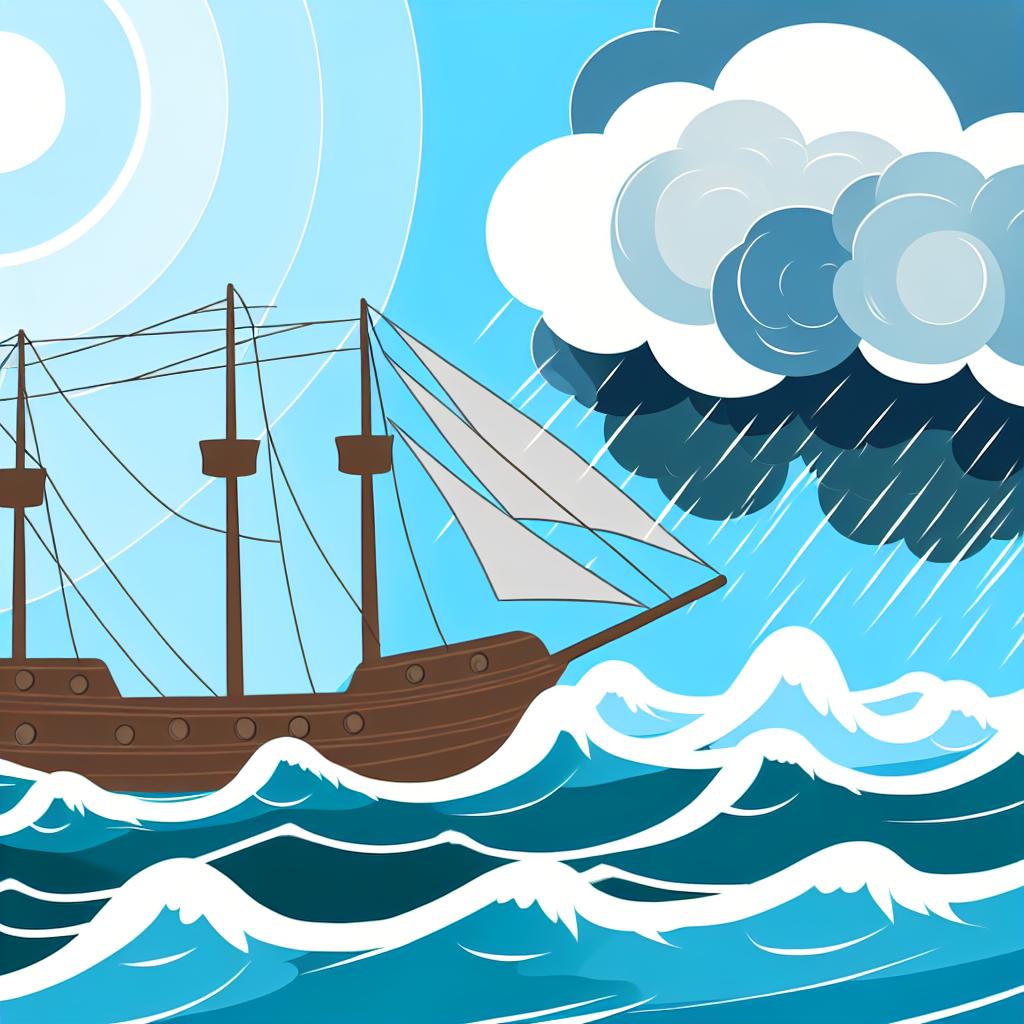 Picture a ship sailing strong through turbulent waters amidst stormy skies, staying steadfast on its course.