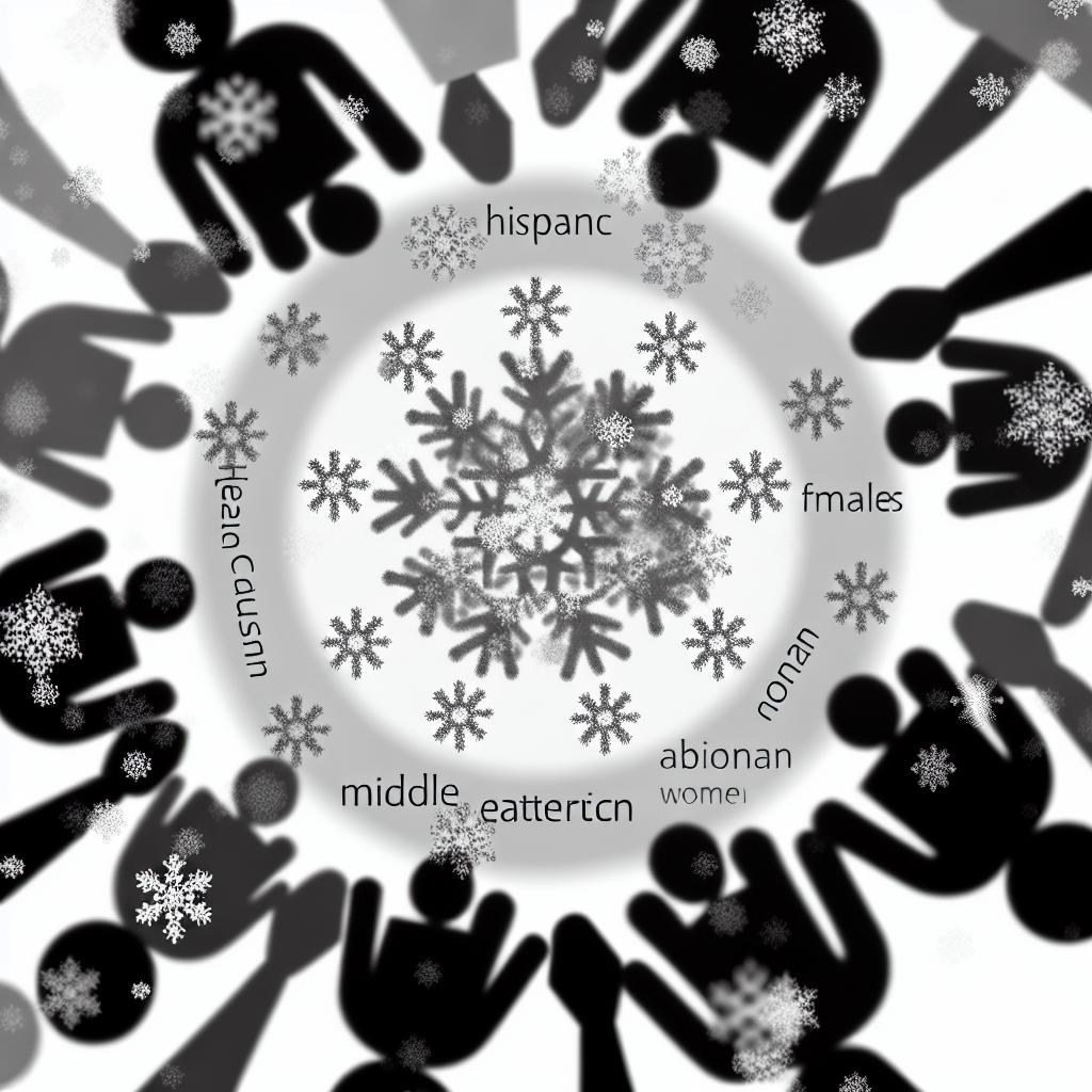 Imagine diverse snowflakes gradually uniting and forming a snowball, showing the unique combination of friends bonding together.