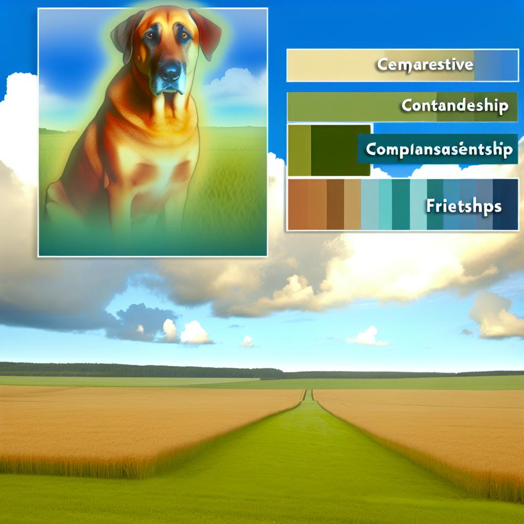 A serene image of a peaceful farm with a loyal dog standing amidst vast fields, symbolizing love and friendship.