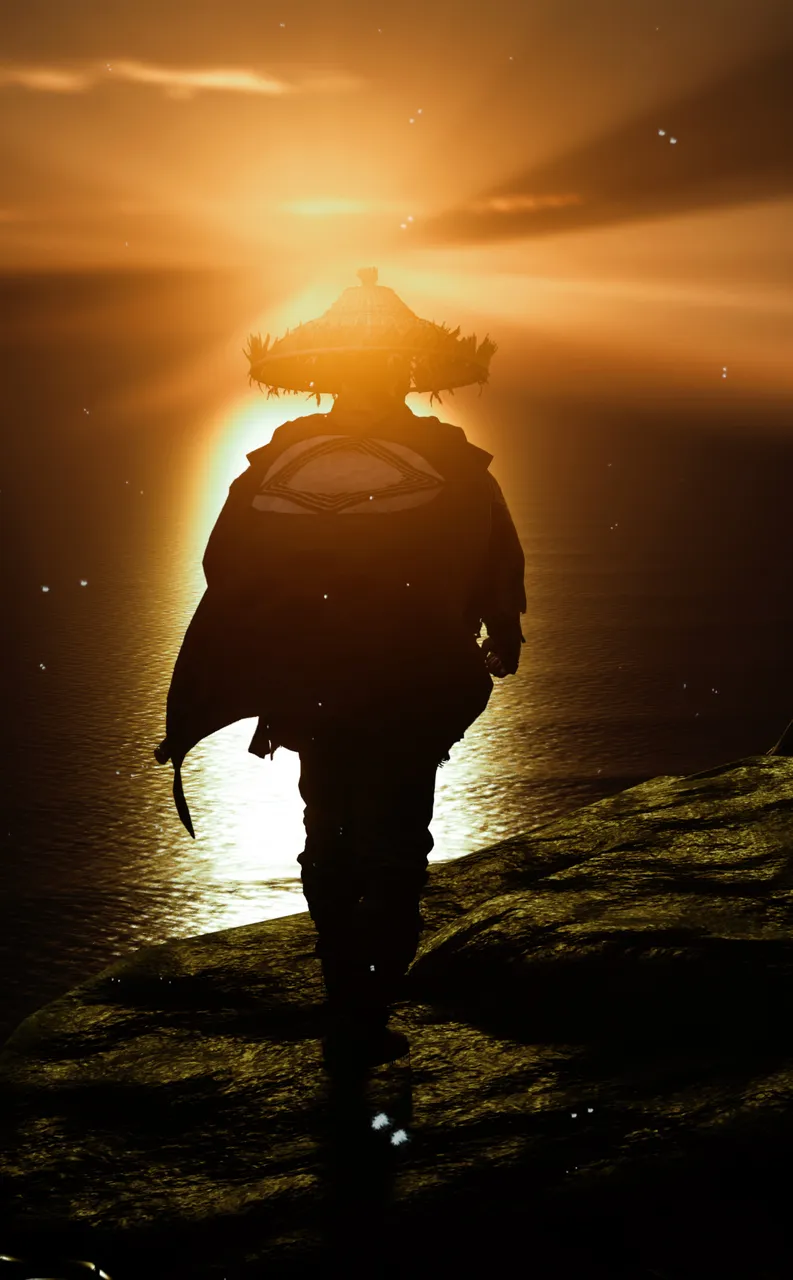 Jin walking into the sunset
