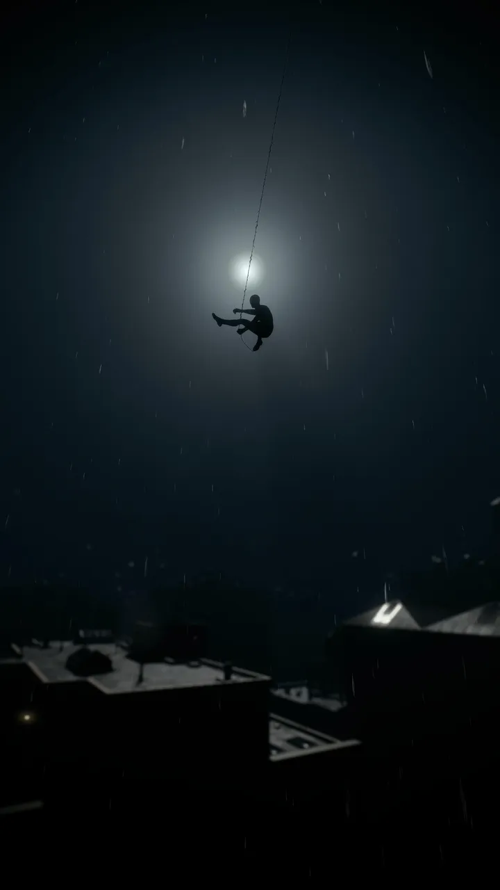 Spider-Man's silhouette while swinging at night
