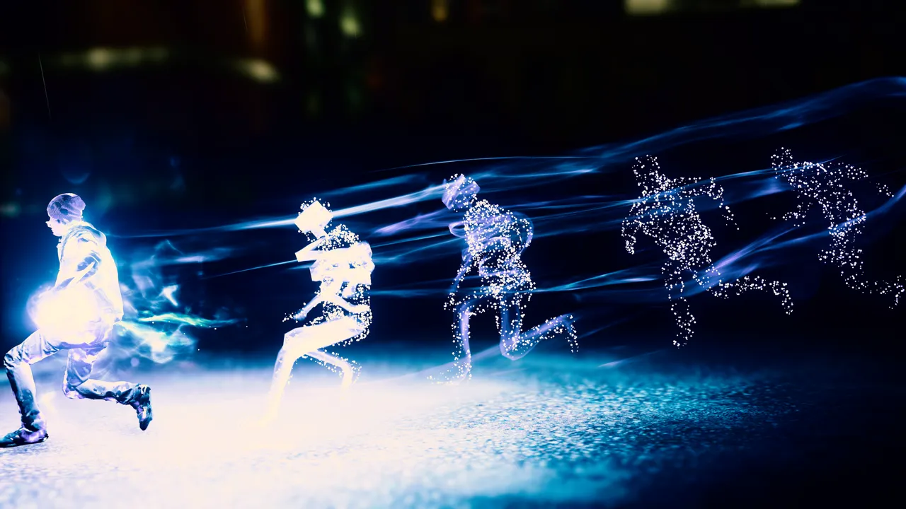 Delsin's afterimages behind him as he runs with his neon power