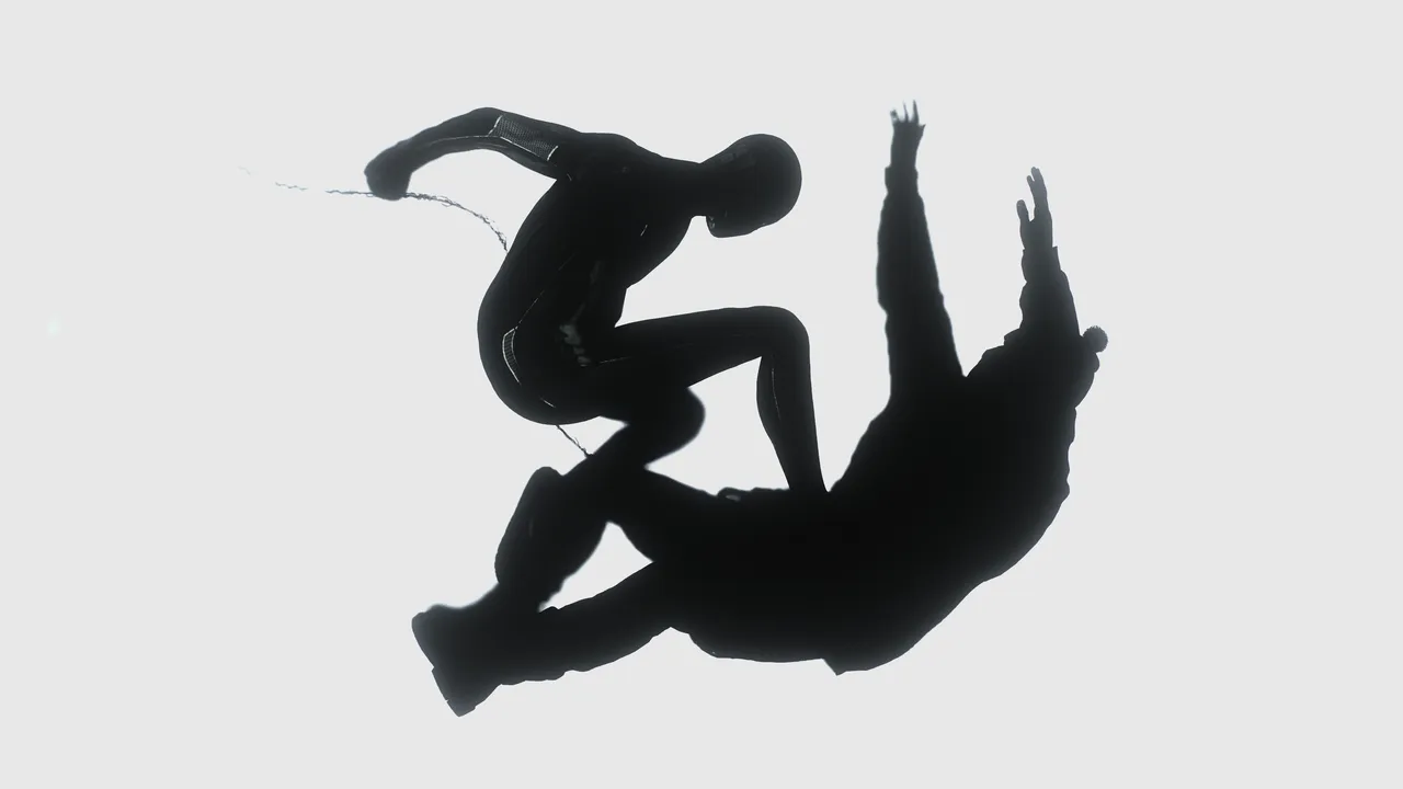 Spider-Man hitting a criminal, impact frame