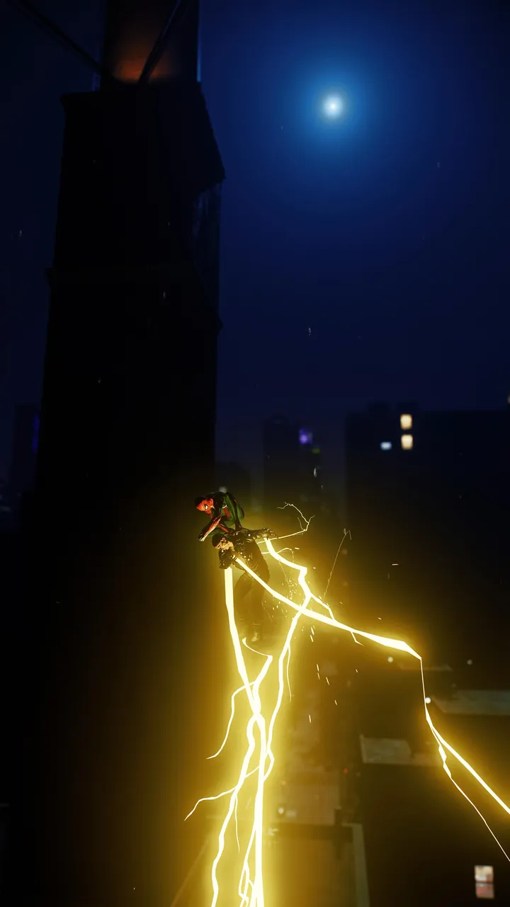 Spider-man hitting Electro at night