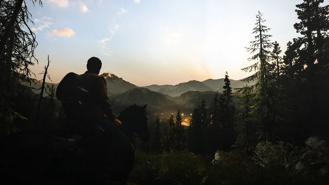 Joel on his horse observing the mountains on the horizon